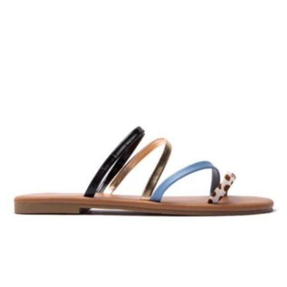 Strappy Slide Sandals in Cow Print - Picture 4 of 5